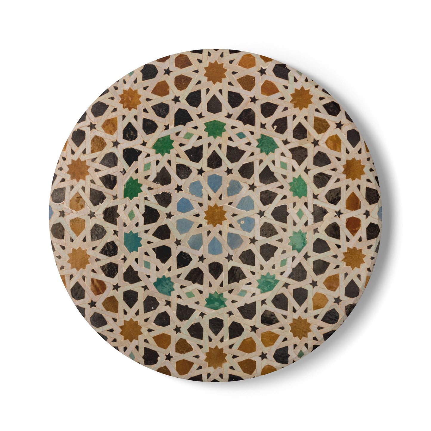 Arabesque Geometric Ceramic Coaster – Arab Tile Pattern Drink Coaster with Cork Backing
