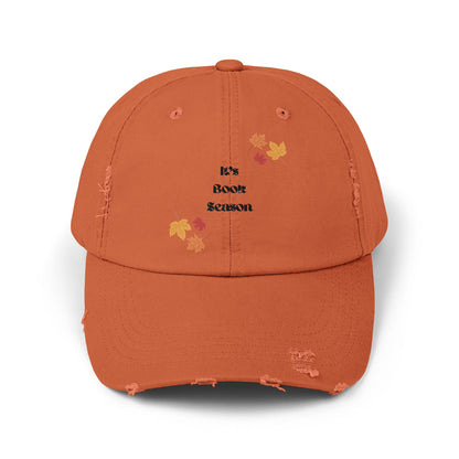 “It’s Book Season” Embroidered Distressed Dad Hat – Fall Hat for Book Lovers