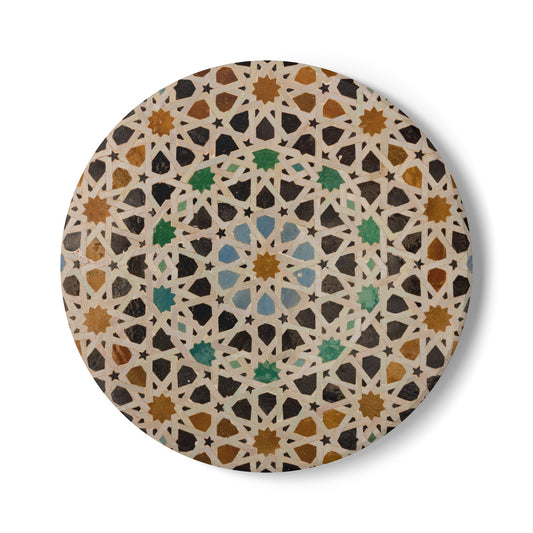 Arabesque Geometric Ceramic Coaster – Arab Tile Pattern Drink Coaster with Cork Backing