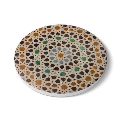 Arabesque Geometric Ceramic Coaster – Arab Tile Pattern Drink Coaster with Cork Backing