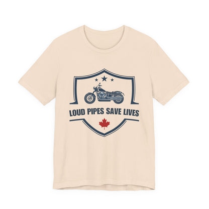 Loud Pipes Save Lives T-Shirt — Canadian Motorcycle Biker Shirt With Maple Leaf